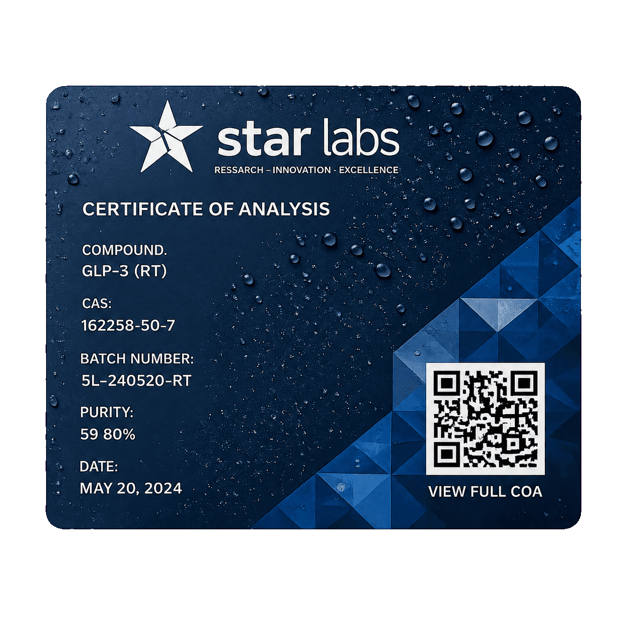 Star Labs GLP-3 certificate of analysis card